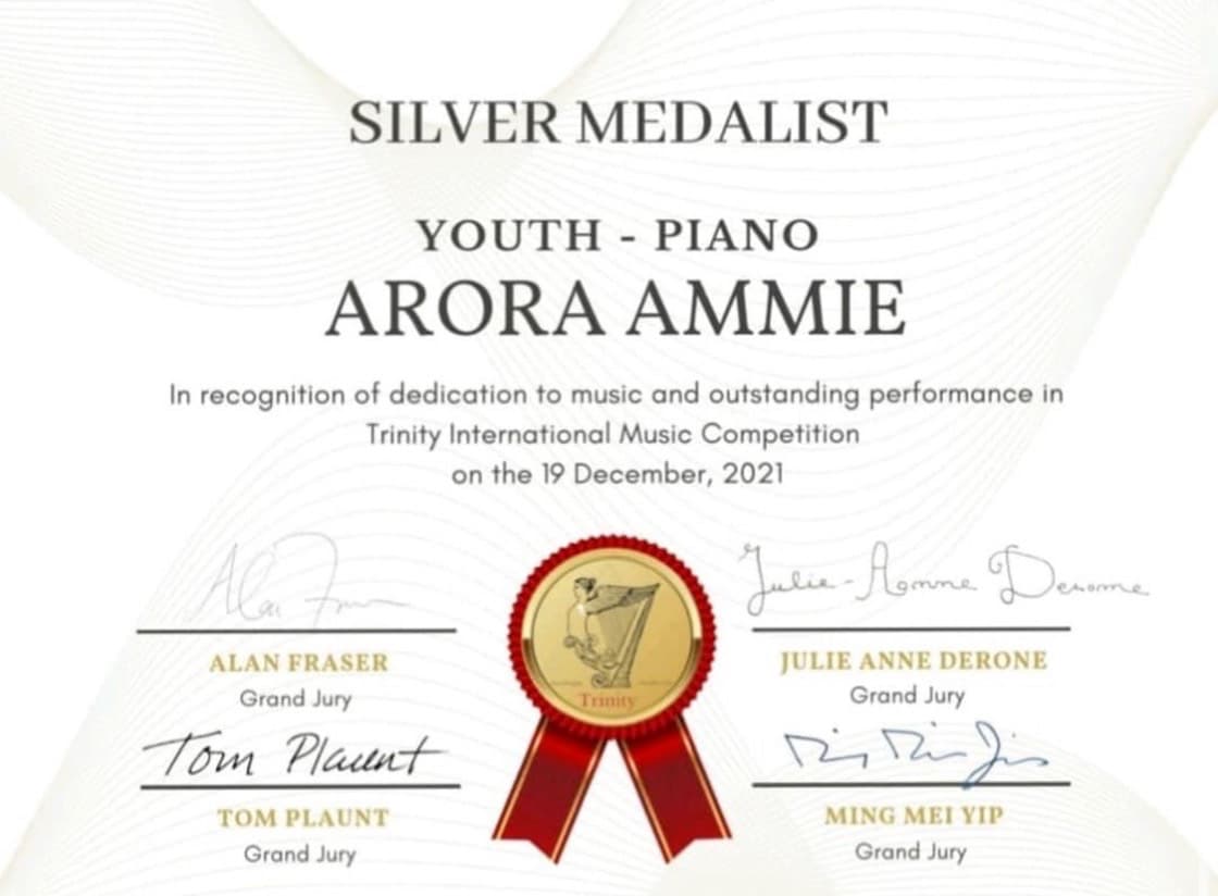Trinity International Music Competition, Canada | Silver Medal (Pop, Solo)