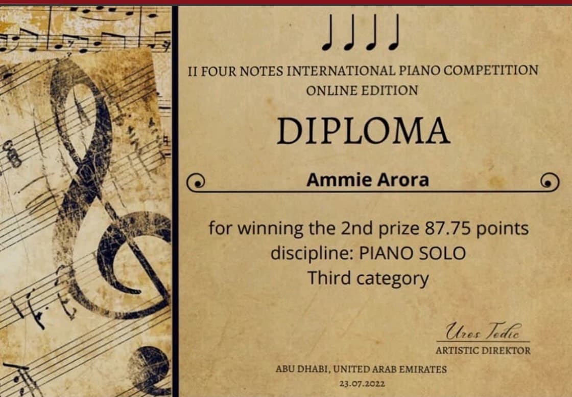 Four Notes International Piano Competition, Abu Dhabi| Second Prize