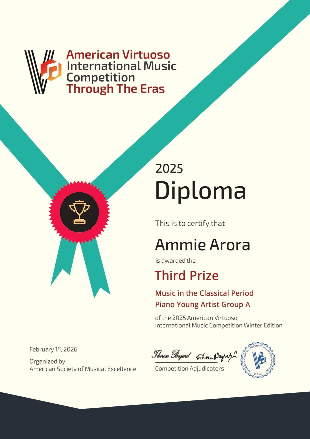 American Virtuoso International Music Competition Through The Eras | Third Prize