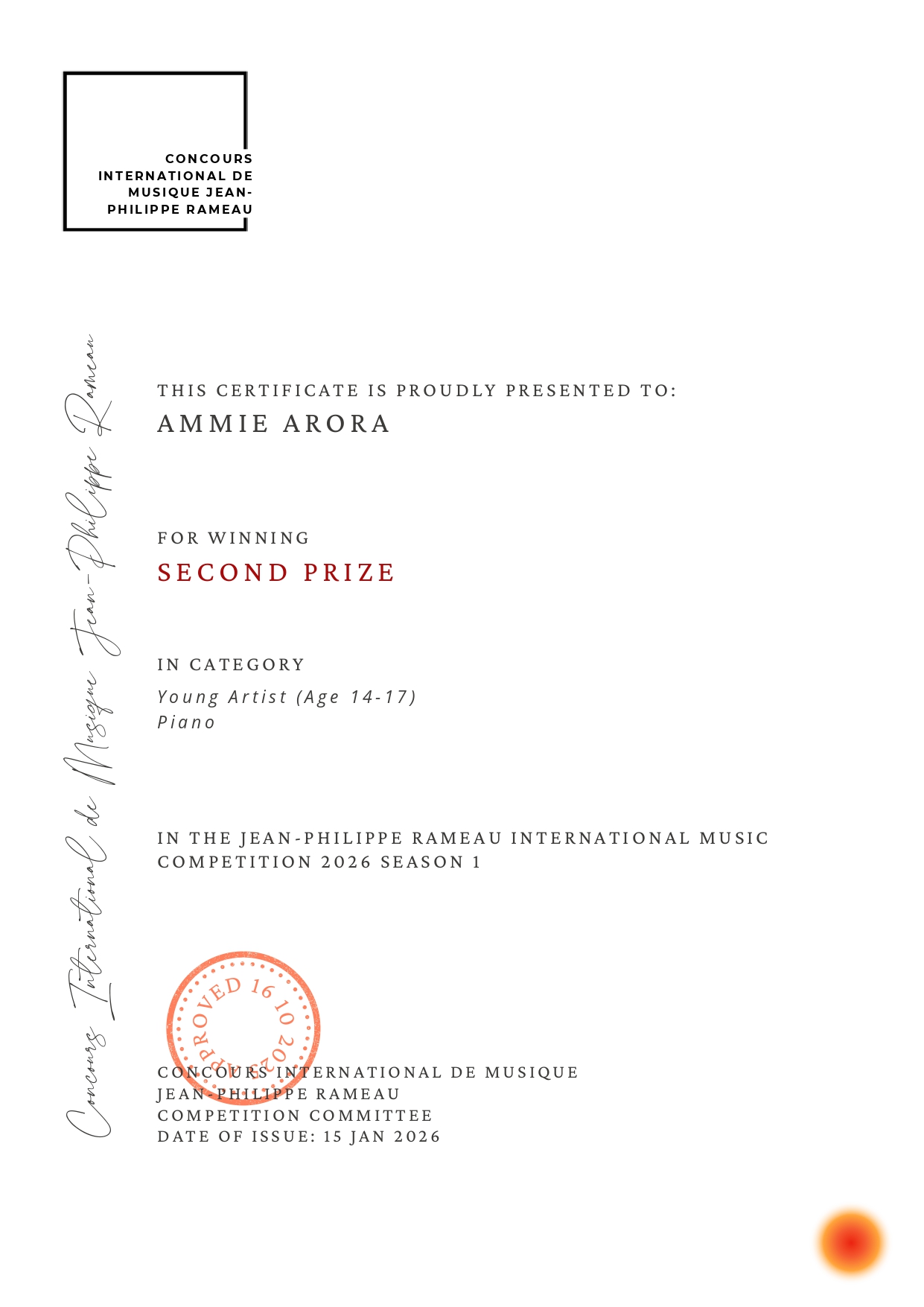 Jean-Philippe Rameau International Music Competition 2026| Second Prize