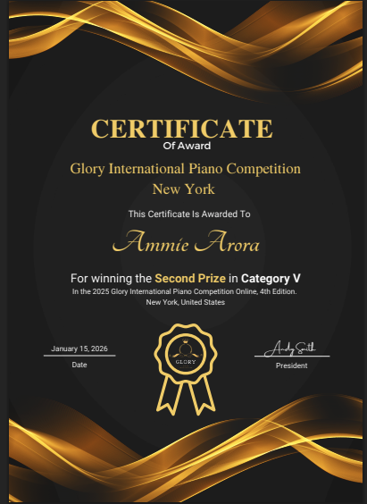 Glory International Piano Competiton, New York|Second Prize